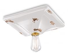 Ferroluce Retrò Plafoniera Vintage a Base Quadrata E27, 77 W, Bianco Lucido, 10x31x31 cm