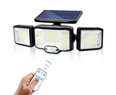 Fousômo Luce Esterna Solare Muro Applique Lampade con Sensore Movimento 3 Teste 192 LEDs Fari LED da Esterno IP65 Impermeabile Lampade Solari Esterne con Telecomando Illuminazione per Cortile