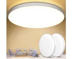 Plafoniera LED Soffitto 24W [2 Pezzi], Lampada da Soffitto LED 4000K 2000LM Plafoniera Bagno IP44 Impermeabile Rotonda Ø28CM Plafoniere da Ufficio Luce Soffitto per Camera da Letto, Cucina, Soggiorno