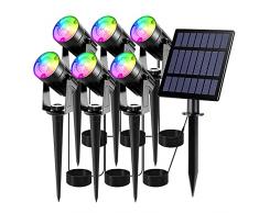 T-SUN Luce Solare da Giardino, 6 Pezzi di Illuminazione da Giardino a LED Solare, Spot da Giardino Solare, Lampada Solare a LED Impermeabile IP65, Luce Solare da Esterno, Luce di Percorso (RGB)