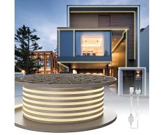 BKAZV Luci Striscia LED Neon 220v,50 Metri 120 LED/M Impermeabile Flessibile Striscia LED Neon IP65,Luce Naturale con Adattatore e Controller,per Camera da letto, Bar, Compleanno Decorazione