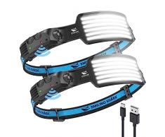 Smiling Shark Torcia Frontale, 2 Pack 230°Angolo Ampio 6*Strisce Luce Luminose Bianche Brillante Lampada Frontal Ricaricabile Faro Impermeabile Campeggio Outdoor, Torcia-Frontale-Lampada-LED-Camping