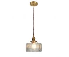 HJXDtech Lampadario a sospensione industriale vintage in vetro costine E27 Finitura in ottone luce di soffitto retrò Loft Bar Plafoniera flessibile a coppia intrecciata (Chiaro)