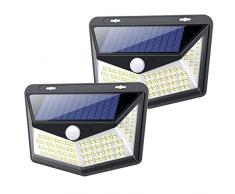 HETP Luce Solare LED Esterno, 164 LED Solari a Led da Esterno con Sensore di Movimento, Super Luminosa Illuminazione a 270° Luci Solari Esterno IP65 Impermeabile Lampada Solare per Giardino - 2 Pezzi