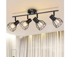 Dehobo Faretti da Soffitto Orientabili, Lampada da Parete Led Moderno Industriale E14 in Metallo Nero, Luci da Soffitto per 4 Lampadine E14 non Incluse, Faretto E14 per Soggiorno Corridoio, Max 40W