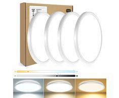 HABOWN® 4 pezzi Plafoniera LED Soffitto, plafoniera bagno 24W 3200LM, lampada dimmerabile 3000K/4500K/6000K, plafoniera moderna rotonda per cucina, camera da letto, soggiorno, Ø29.5CM