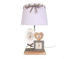 Rebecca Mobili Lampada Da Scrivania Abat Jour Da Comodino Bianco Grigio Legno Naturale Tessuto 3 Portafoto Stile Classico Cameretta Salotto Max 60 W E27 GLS (Cod. RE6206)