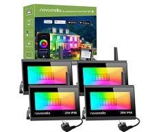 NOVOSTELLA 4 Pezzi 25W Faretto LED RGB da Esterno, WiFi Smart Controllo da APP, Proiettori LED Cambio di Colore IP66 Impermeabile per Eventi Giardino Festa, Timer, Lavoro con Alexa Controllo Vocale