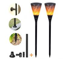 Viugreum- Torce Solari Effetto Fiaccola Illuminazione Autonoma SENZA FILI Torce Giardino Effetto Fiamma Foto Sensibili On/Off Automatico col Buio (x2 Decorate)