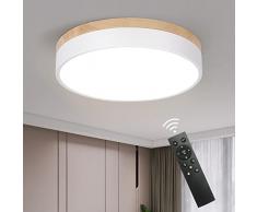 Qamra Plafoniera Led Soffitto in Legno, Plafoniera Moderna Rotonda,3000K-6500K Plafoniere Dimmerabile, per Camera da Letto, Balcone, Corridoio (Bianco, 30cm)