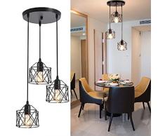 Depuley 3 Luci Lampada a Sospensione, Lampadario a Sospensione Industriale, E27 Vintage Lampadario da Soffitto, Retrò Plafoniera da Soffitto in Metallo per Sala da Pranzo, Camera da Letto, Cucina