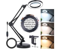 OBOVO Lente dingrandimento 2 in 1 con luce e supporto, lampada dingrandimento 8X in vero vetro con supporto 3 modalità colore 10 lente dingrandimento da scrivania dimmerabile continua