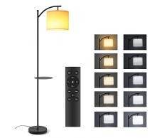 BBhome piantana lampada da terra LED con telecomando e sorgente luminosa dimmerabile, dimmerabile in continuo, lampada da terra con ripiano estraibile per salotto, ufficio, nero