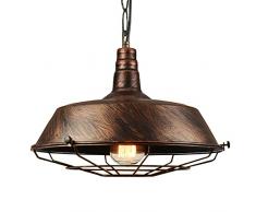 Lamapada a Sospensione Industriale, paralume lampada a sospensione retrò in metallo, base lampadina E27 (non include lampadina), lampada da soffitto industriale per ristorante cucina, Ø26CM (Marrone)