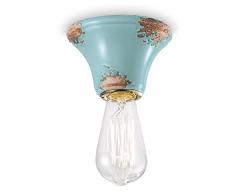 Ferroluce RetrÃ² Plafoniera Vintage Minimal E14, 46 W, Azzurro Lucido, 10x7.5 cm