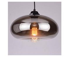 Kosilum – Lampadario a sospensione a goccia in vetro fumé nero, Ellipse – Luce bianca calda – Illuminazione soggiorno camera cucina corridoio – 1 x 60 W – E27 – IP20