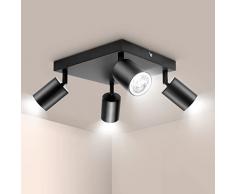 Ketom Lampada Faretti da Soffitto Orientabili, GU10 Faretti LED da Soffitto Nero, Quadrato Moderna Plafoniera LED Faretti 4 Luce, Faretto da Parete Interno per Cameretta, Cucina, Senza Lampadina