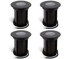 linovum, set di 4 faretti BORU da incasso a pavimento, di colore nero, attacco: GU10 (sostituibile), rotondi, IP67, reggono il carico di veicoli, antigraffio