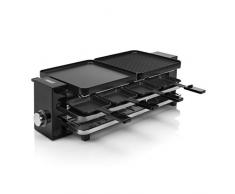 Princess Raclette per 8 Persone Piano Black, 1200 W, Plastica Alluminio, Nero