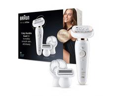 Braun Silk-épil 9 Flex Depilatore Donna, Epilatore Elettrico Donna con Testina Flessibile e Spazzola Pulizia Viso, Tecnologia MicroGrip, Cappuccio Massaggiante, Idea Regalo, SE 9030, Bianco e Oro