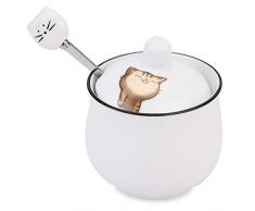 Chase Chic Zuccheriera in Ceramica con Elemento Gatto, Formaggiera in Porcellana da 240 ml con Coperchio e Cucchiaio, Ottimo Regalo per Amanti dei Gatti