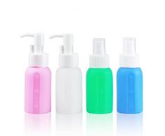 Set di bottiglie da viaggio in silicone da 50 ml per articoli da toeletta, disinfettante per le mani, spray a compressione, accessori da viaggio, contenitori da viaggio per lozioni, (confezione da 4)
