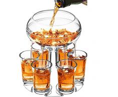 SZSMD 6 bicchierini da liquore e supporto, dispenser per cocktail, bicchierini da liquore, con 6 bicchieri per cocktail, giochi di bere (trasparente)