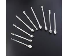 UKCOCO 9 in 1 cucchiaini da laboratorio in acciaio inox da laboratorio, spatole da miscelazione da laboratorio, lunghezza 16/18/20/22 cm, (argento)