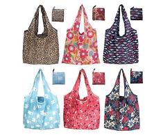 SNAILGARDEN 6 Pacchi Borsa Impermeabile Shopping Bag,Borse Pieghevole Spesa,Sacchetti della Spesa Pieghevoli Ecologici per Generi Alimentari,Shopping,Viaggi