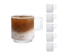 [Set di 6, 350ml] DESIGN•MASTER - Strisce Verticali di Vetro, Tazze in Vetro con Manico, Bicchiere da tè,Tazze di Caffè, perfette per Latte, Cappuccino, Macchiato.