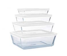 Pyrex® - Cook & Freeze - Set di 4 piatti rettangolari in vetro con coperchio ermetico - Speciale congelatore - Sicuri da usare nel forno e nel congelatore - Senza BPA