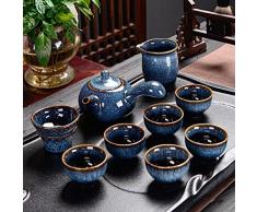 Set da tè in porcellana cinese di Kung Fu in porcellana, tazza di porcellana, 9 confezioni regalo, adatto per tè nero e tè verde (Seitengriff)