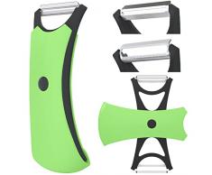 Pelapatate Professionale - Pela per Frutta e Verdure, Doppio Taglio, Lama in Acciaio Inossidabile, Finitura Seghettata, Impugnatura Ergonomica Antiscivolo, Verde