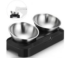 Ciotole per Gatti in Acciaio Inox, WEINIDASI Ciotola per Gatti Regolabile a 0°e 15°, Ciotola per Gatti Rialzata che Protegge il Collo del Gatto Dallo Stress, Ciotola per Animali/Abbeveratoio