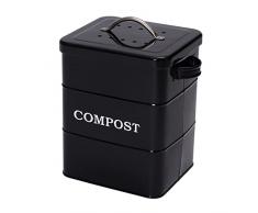 ayacatz Secchiello per compost da cucina in metallo con coperchio, 6 l, con manico stabile, per cucina, per compostiera, compostiera, con 4 filtri a carbone, colore nero