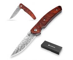 Coltello Pieghevole,Acciaio inossidabile di Damasco Coltello Soccorso Portatile di Sopravvivenza per Caccia,Campeggio attività allAperto Multiuso