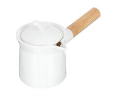 Alipis Pentolino Per Latte In Ceramica Mini Caffettiera Con Coperchio E Manico In Legno Pentolino Smaltato Scaldaburro Piccole Pentole Da Cucina Per Sapone Caffè Tè Latte (300 Ml Bianco)