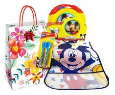 BBS Set Regalo Pappa Minnie Topolino con Bavaglino in polietilene Posate e Shopper (Topolino)