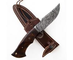 BIGCAT ROAR Coltello da caccia in damasco fatto a mano - Coltello da caccia a lama fissa con fodero e manico in legno di noce - Coltello da scuoio EDC da 25.4 cm - Jaguar Hunter