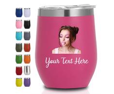 Bicchiere da vino personalizzato Bicchiere da vino con foto personalizzata con coperchio Bicchieri da vino personalizzati con logo Nome Regali personalizzati per la festa della mamma Mamma Donna