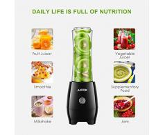 Aicok Mini Frullatore, Frullatore per Frullati e Smoothie con 2 Portatile Bottiglie in Tritan(600 e 330ml), 4 Lame in Acciaio Inox, 300 W, 23000 giri/min, senza BPA Blender Smoothie Maker