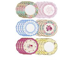 Talking Tables Set di 24 piatti di carta vintage con bordo smerlato, stoviglie usa e getta, ideali per compleanni o feste in giardino, tè pomeridiano, feste nascituro, matrimoni, multicolore