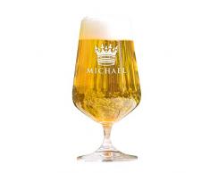 AMAVEL Bicchiere in Vetro da Birra Pils con Corona Re, Incisione Personalizzata con Nome, Calice a Tulipano, Accessori Decorativi Cucina