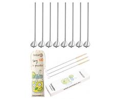 Cucchiai in acciaio inox con cannuccia integrata, riutilizzabili, lavabili in lavastoviglie, 2 in 1 cannuccia e cucchiaio, ideali come cucchiai da latte macchiato e cocktail, colore: Argento