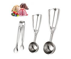 2 pezzi di palline per gelato in acciaio inossidabile 4 cm 5 cm e 1 pinza per gelato a punta tonda piccola per catering a buffet paletta per gelato adatta per torta gelato melone