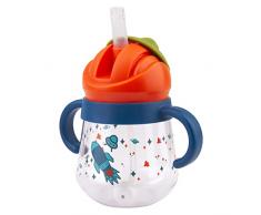 nohlerlife Tazza di apprendimento per bambini, bottiglia per paglia, antitrabocco, bicchiere a getto morbido impermeabile 260 ml, senza BPA (blu)