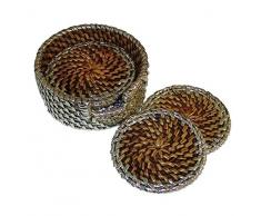 Set sottobicchieri in rattan naturale rivestito in argento