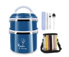 Beowanzk Porta Pranzo Termico,Lunch Box Ermetico con Posate Borsa Termica,Schiscetta Pranzo Uomo Bambini Contenitore per Alimenti Caldi,Portapranzo Ufficio,Portavivande Termico Acciaio Lunchbox(Blu)