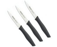 Arcos | Set 3 Coltelli Spelucchino | Coltelli Coltello Sbucciare | Coltelli per pelare patate | Acciaio Inossidabile NITRUM | Lama di 100 mm | Imballaggio ecologico | Colore nero