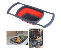 Itian Scolapasta Pieghevole in Silicone - con Una Manici Regolabili per Adattarsi a Tutti i Lavelli, Grande capacità e Retrattile